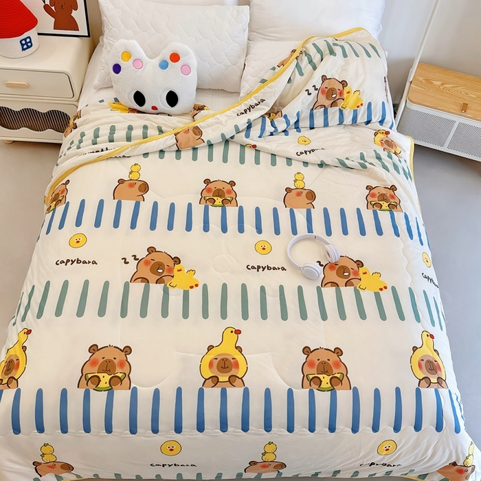 91家纺网 家纺一手货源 找家纺 兜米  2025夏季A类针织棉夏凉被小清新卡通双面针织棉空调被子被芯 卡皮八拉