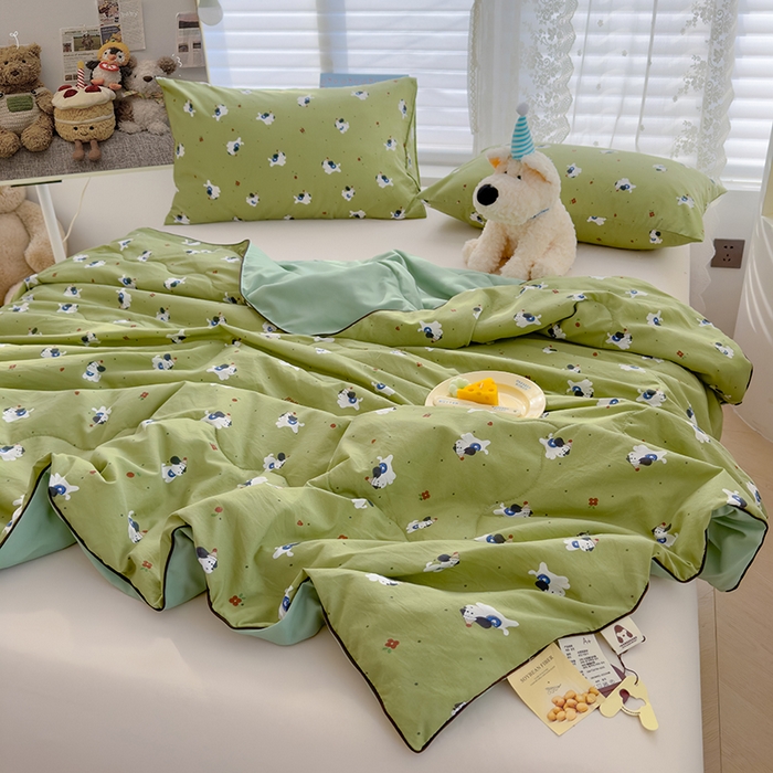 91家纺网 家纺一手货源 找家纺 美派工厂店2025新款水洗邹邹纱夏被 一只绿狗