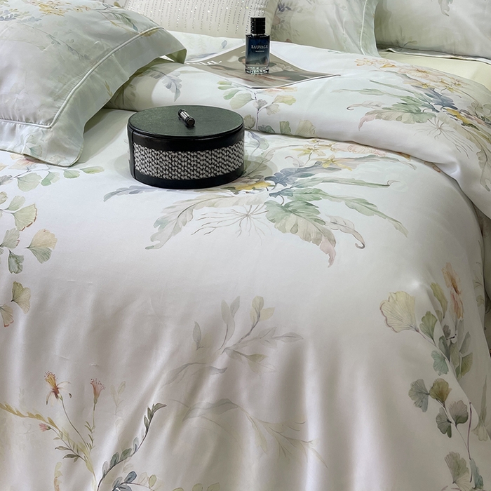 91家纺网 家纺一手货源 找家纺 莱豫2025新款50支莱赛尔天丝四件套 花岛邮局