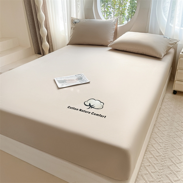 91家纺网 家纺一手货源 找家纺 布卢姆床垫 2025新款全棉烫画全棉老粗布床笠 棉朵-卡其