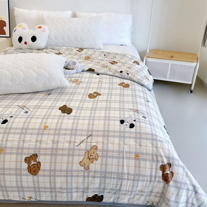 91家纺网 家纺一手货源 找家纺 兜米  2025夏季A类针织棉夏凉被小清新卡通双面针织棉空调被子被芯 格子狗