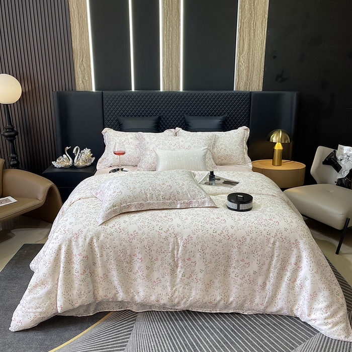 91家纺网 家纺一手货源 找家纺 莱豫2025新款50支莱赛尔天丝四件套 禾暮粉