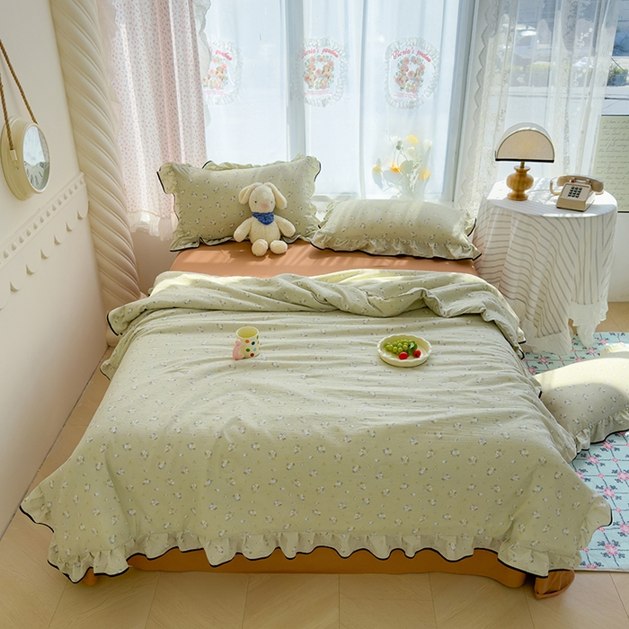 91家纺网 家纺一手货源 找家纺 欧尚2025新款BYS-云感纱MEB夏被四件套系列 MEB-落日暮年-绿