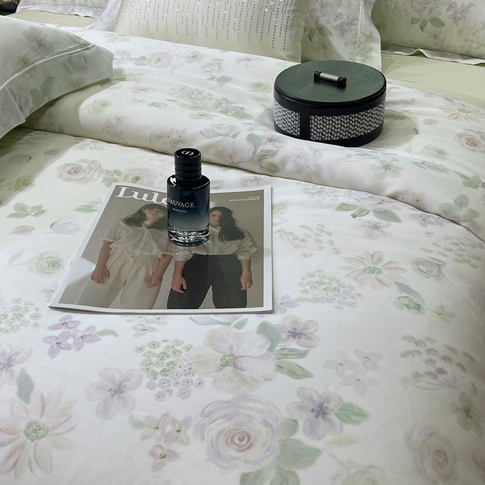 91家纺网 家纺一手货源 找家纺 莱豫2025新款50支莱赛尔天丝四件套 绿光森林