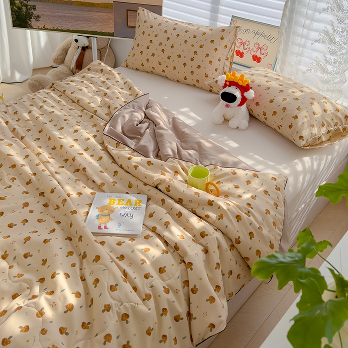 91家纺网 家纺一手货源 找家纺 美派工厂店2025新款水洗邹邹纱夏被 小蘑菇