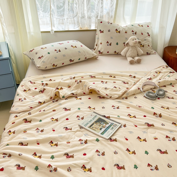 91家纺网 家纺一手货源 找家纺 葡萄家 2025新款A类母婴级大豆纤维牛奶丝针织棉夏凉被空调被-系列二 腊肠甜心