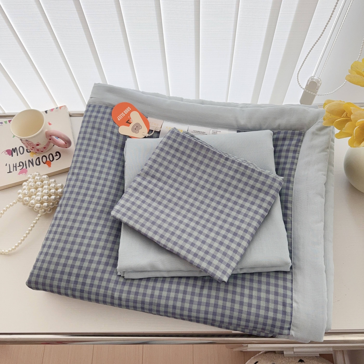 91家纺网 家纺一手货源 找家纺 于果 2025新款全棉双层纱夏被四件套 牛津绅士