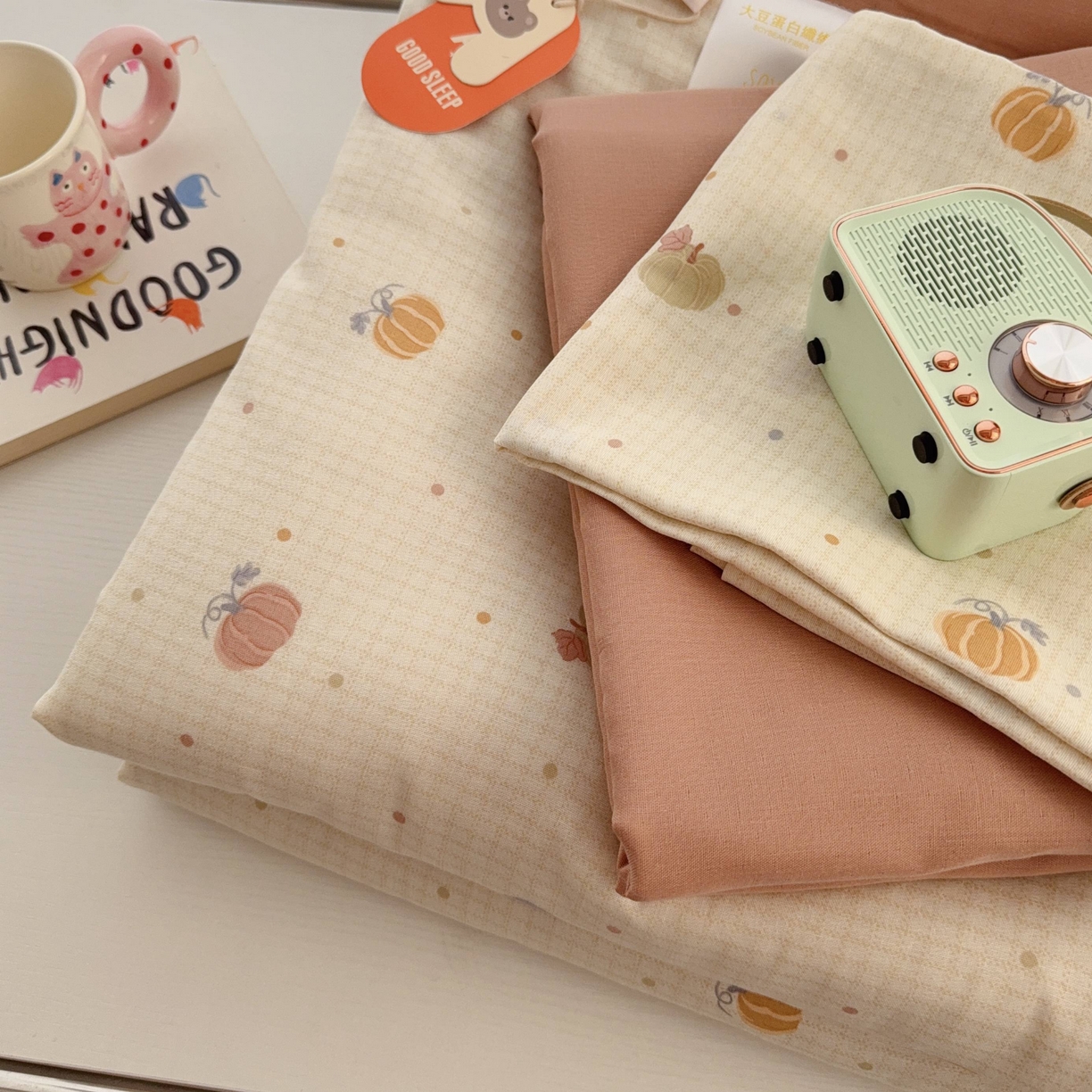 91家纺网 家纺一手货源 找家纺 于果 2025新款全棉双层纱夏被四件套 格格南瓜