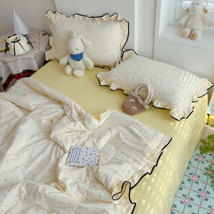 91家纺网 家纺一手货源 找家纺 慕尚 2025新款云感棉花边夏凉被空调被 彩色小圆点