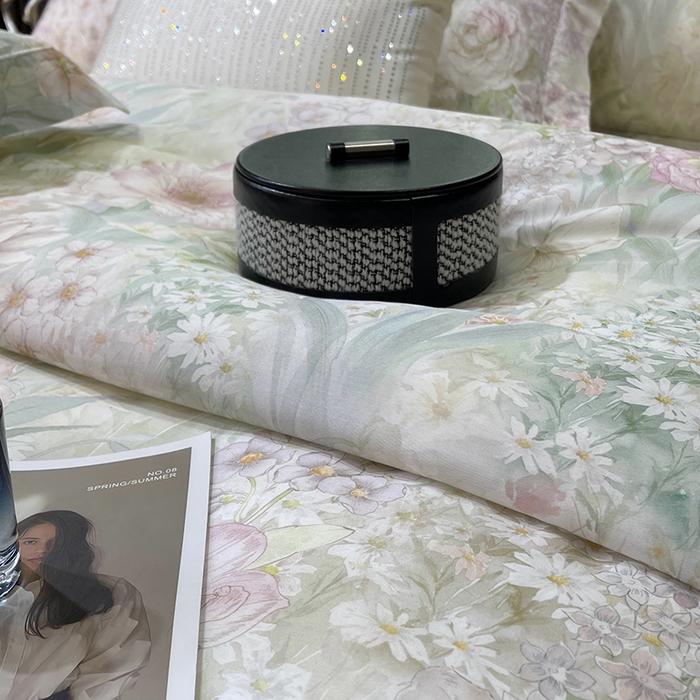 91家纺网 家纺一手货源 找家纺 莱豫2025新款50支莱赛尔天丝四件套 花漾情绿