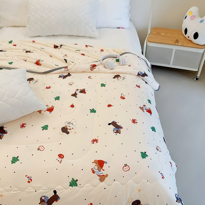 91家纺网 家纺一手货源 找家纺 兜米  2025夏季A类针织棉夏凉被小清新卡通双面针织棉空调被子被芯 平安小狗