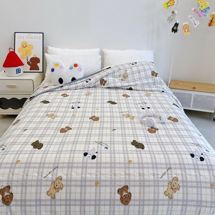 兜米  2025夏季A类针织棉夏凉被小清新卡通双面针织棉空调被子被芯 格子狗