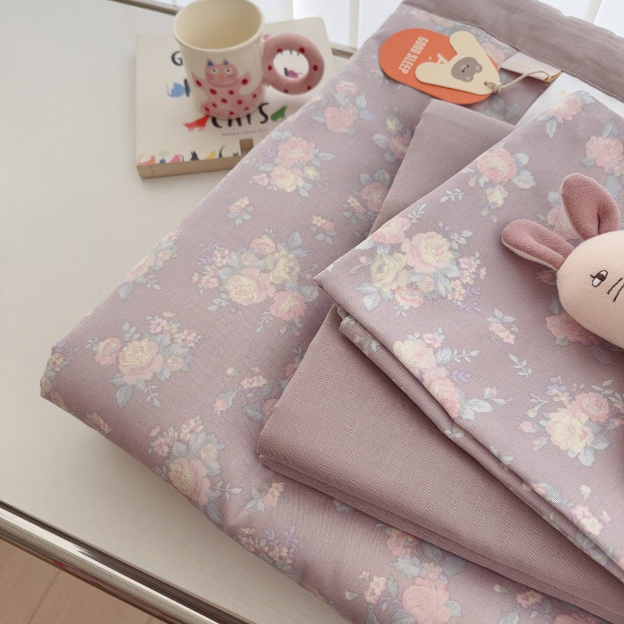 91家纺网 家纺一手货源 找家纺 于果 2025新款全棉双层纱夏被四件套 紫萱