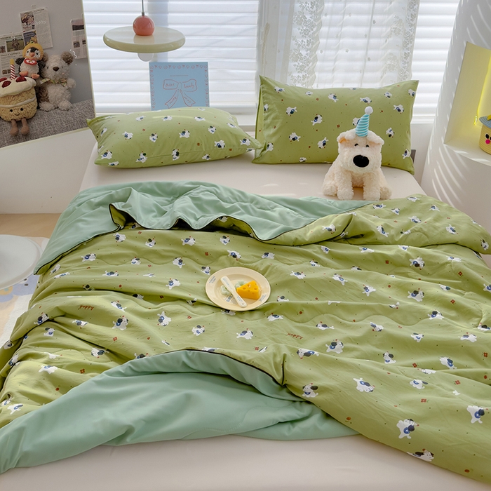 91家纺网 家纺一手货源 找家纺 美派工厂店2025新款水洗邹邹纱夏被 一只绿狗