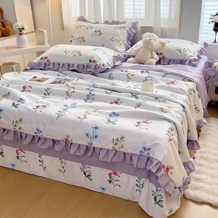 91家纺网 家纺一手货源 找家纺 找底底家纺 2025新款60S水洗天丝夏被夏凉被空调被床裙四件套 梦语