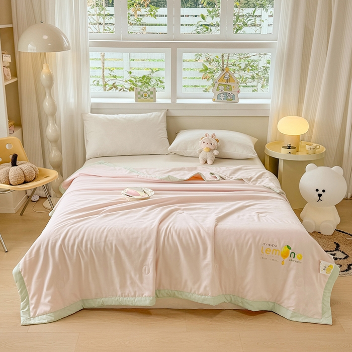 91家纺网 家纺一手货源 找家纺 帕芬鸟家纺 2025新款柠檬夏被 柠檬-粉