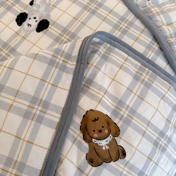 91家纺网 家纺一手货源 找家纺 兜米  2025夏季A类针织棉夏凉被小清新卡通双面针织棉空调被子被芯 格子狗