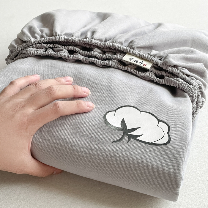 91家纺网 家纺一手货源 找家纺 布卢姆床垫 2025新款全棉烫画全棉老粗布床笠 棉朵-浅灰