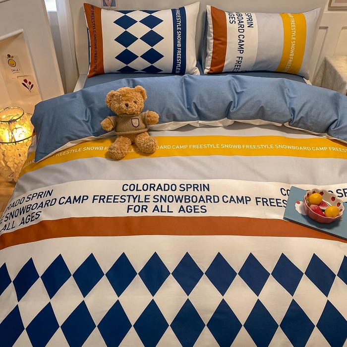 91家纺网 家纺一手货源 找家纺 吉象2025新款全棉印花北欧极简四件套系列 马里奥（风格二）