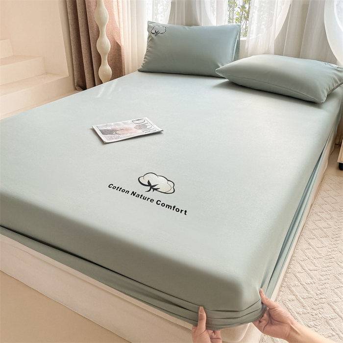 91家纺网 家纺一手货源 找家纺 布卢姆床垫 2025新款全棉烫画全棉老粗布床笠 棉朵-松绿