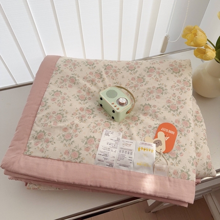 于果 2025新款全棉双层纱夏被四件套 玫瑰米