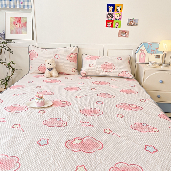 91家纺网 家纺一手货源 找家纺 川悦生活 2025新款大版冰豆豆凉豆豆凉席 粉星星