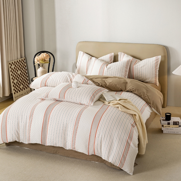 91家纺网 家纺一手货源 找家纺 九沐良品 2025新款全棉水洗棉提花四件套 简凝-卡其