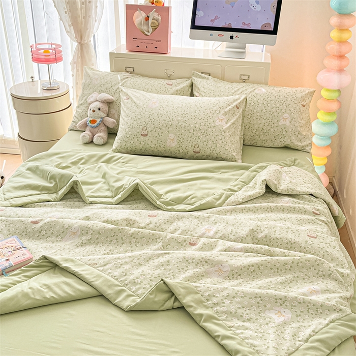 91家纺网 家纺一手货源 找家纺 美梦里 2025新款A类水洗棉棉花夏被 夏凉被空调被 花丛小兔