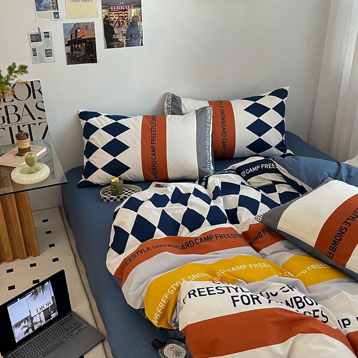 91家纺网 家纺一手货源 找家纺 吉象2025新款全棉印花北欧极简四件套系列 马里奥（风格一）