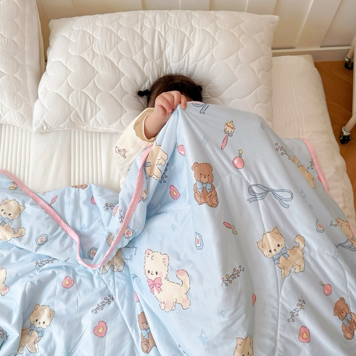 91家纺网 家纺一手货源 找家纺 兜米  2025夏季A类针织棉夏凉被小清新卡通双面针织棉空调被子被芯 宠物喵喵