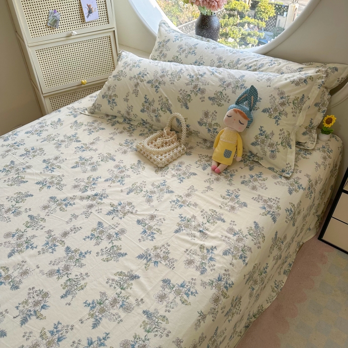 91家纺网 家纺一手货源 找家纺 百寐 2025新款13372全棉纯棉印花双人枕套+同款床单 云中忆