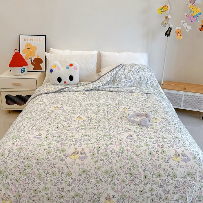 91家纺网 家纺一手货源 找家纺 兜米  2025夏季A类针织棉夏凉被小清新卡通双面针织棉空调被子被芯 花园兔