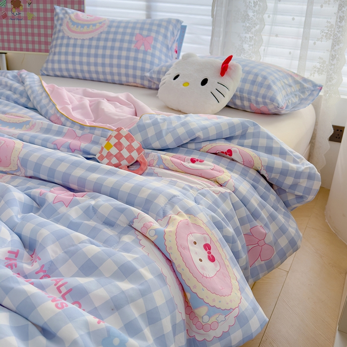 91家纺网 家纺一手货源 找家纺 美派工厂店2025新款水洗邹邹纱夏被 蛋糕蓝格kt