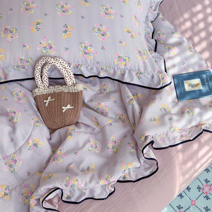 91家纺网 家纺一手货源 找家纺 慕尚 2025新款云感棉花边夏凉被空调被 柔情紫