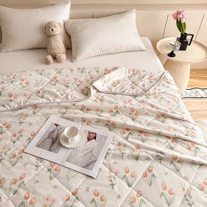 91家纺网 家纺一手货源 找家纺 薇玛仕 2025新款印花款小清新超声波大豆夏凉被空调被 郁金花开