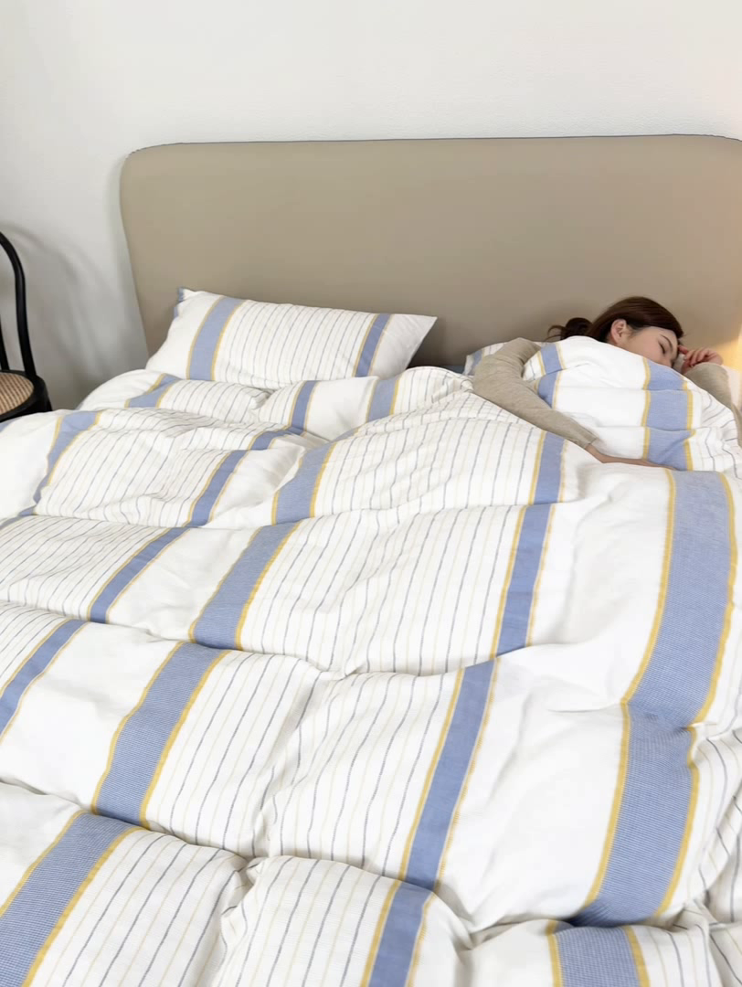 91家纺网 家纺一手货源 找家纺 九沐良品 2025新款全棉水洗棉提花四件套 简凝-蓝