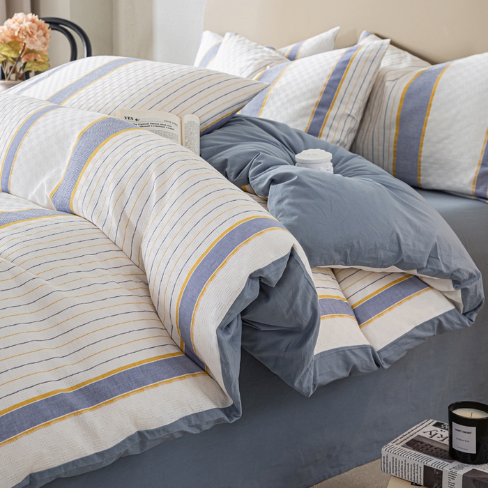 91家纺网 家纺一手货源 找家纺 九沐良品 2025新款全棉水洗棉提花四件套 简凝-蓝