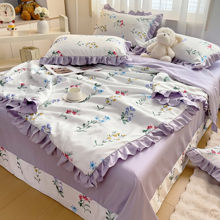 91家纺网 家纺一手货源 找家纺 找底底家纺 2025新款60S水洗天丝夏被夏凉被空调被床裙四件套 梦语