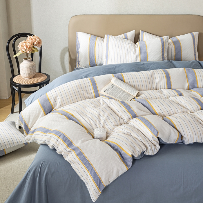 91家纺网 家纺一手货源 找家纺 九沐良品 2025新款全棉水洗棉提花四件套 简凝-蓝