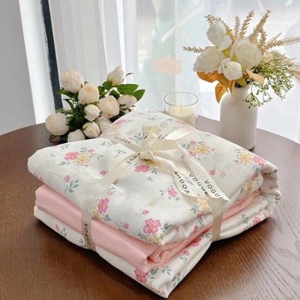 91家纺网 家纺一手货源 找家纺 （总）黛馨家居2025新款全棉A类小清新双层纱四件套-系列二