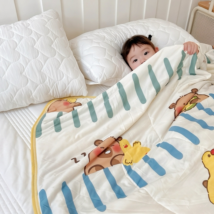 91家纺网 家纺一手货源 找家纺 兜米  2025夏季A类针织棉夏凉被小清新卡通双面针织棉空调被子被芯 卡皮八拉