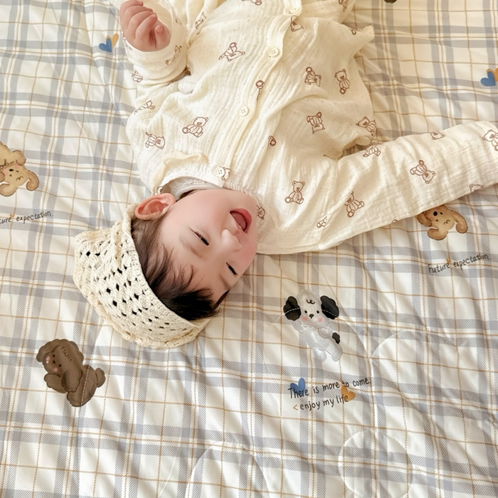 91家纺网 家纺一手货源 找家纺 兜米  2025夏季A类针织棉夏凉被小清新卡通双面针织棉空调被子被芯 格子狗