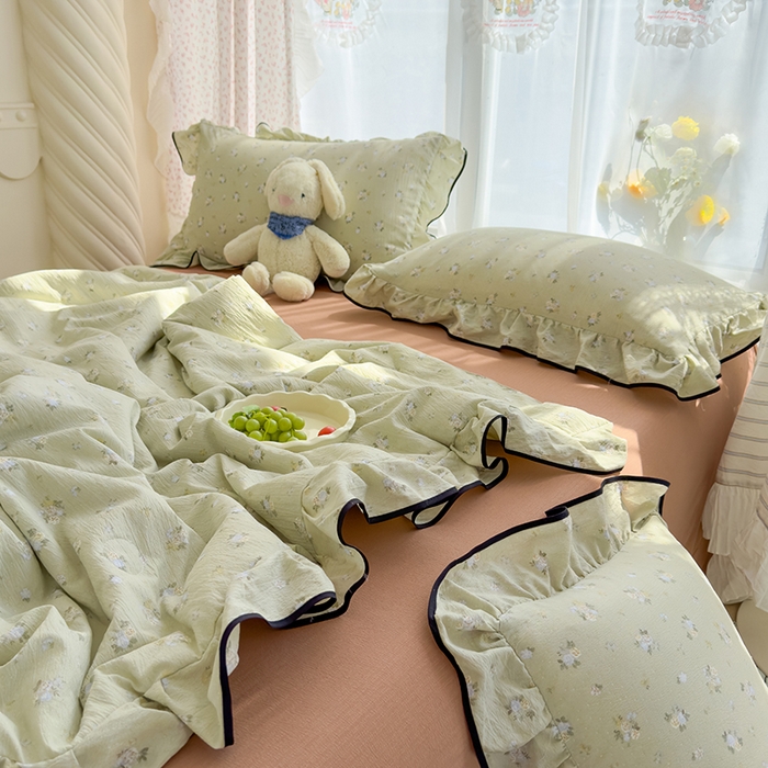 91家纺网 家纺一手货源 找家纺 欧尚2025新款BYS-云感纱MEB夏被四件套系列 MEB-落日暮年-绿