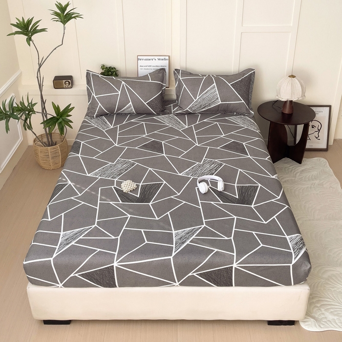 91家纺网 家纺一手货源 找家纺 朵朵家纺 2025新款亲肤棉芦荟棉床笠单床笠，磨毛床笠，印花床笠（可定制尺寸 ） 爱尚灰