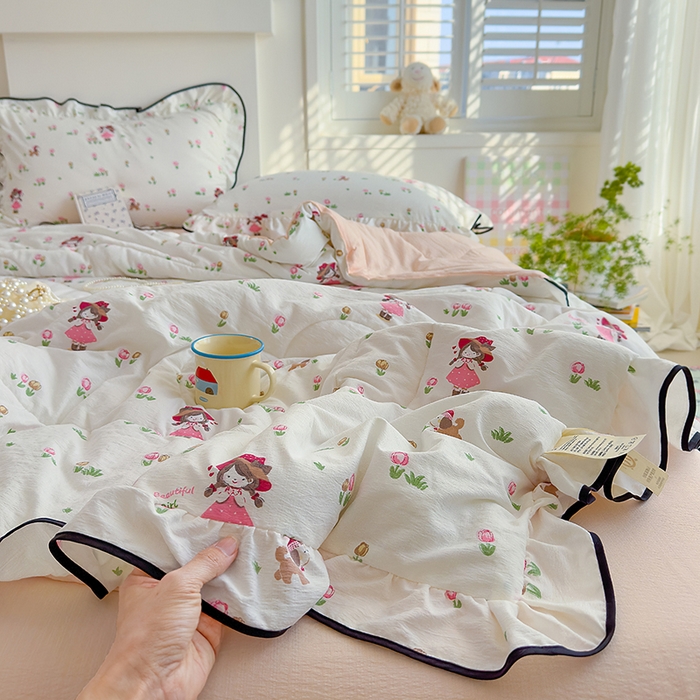 91家纺网 家纺一手货源 找家纺 慕尚 2025新款云感棉花边夏凉被空调被 小仙女