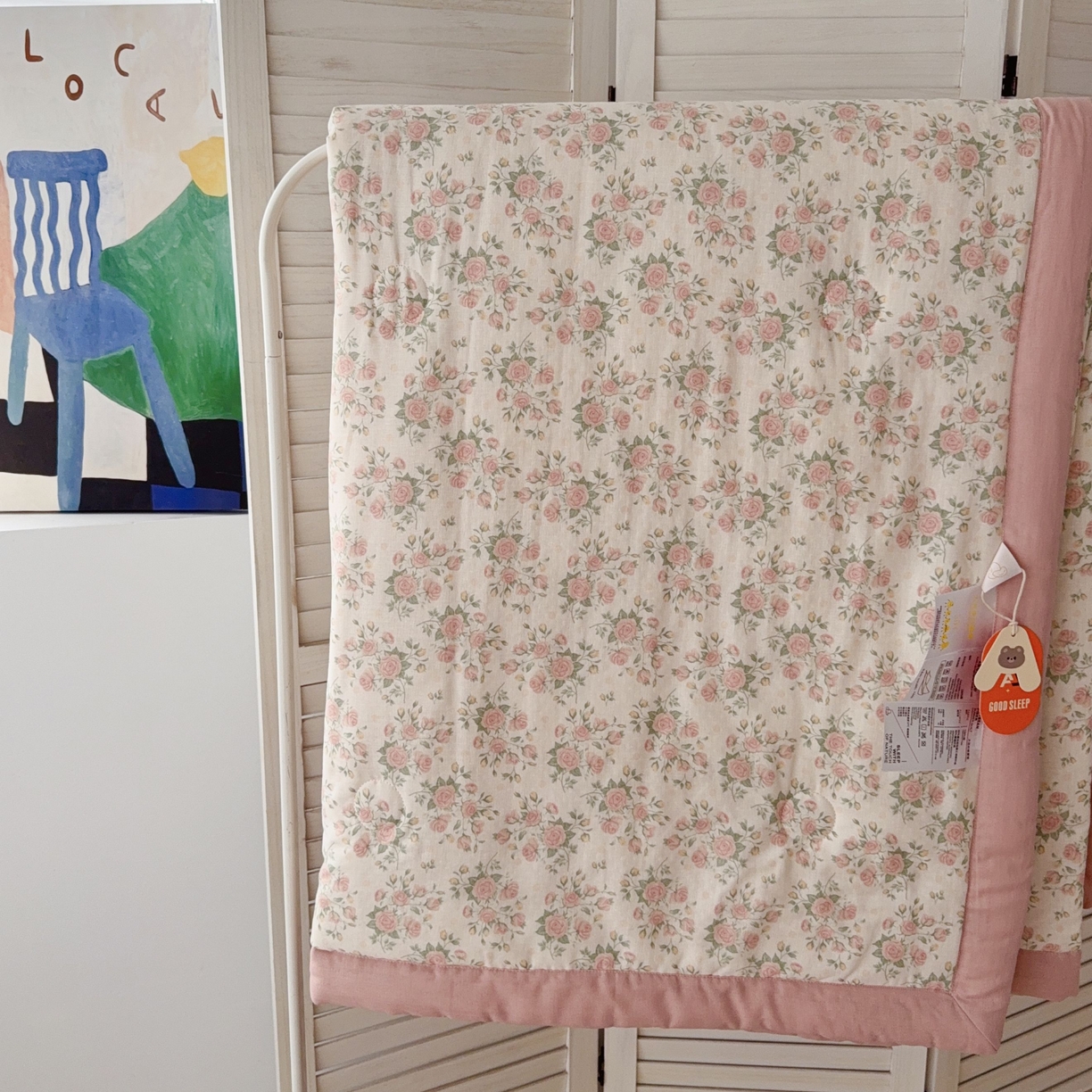 91家纺网 家纺一手货源 找家纺 于果 2025新款全棉双层纱夏被四件套 玫瑰米