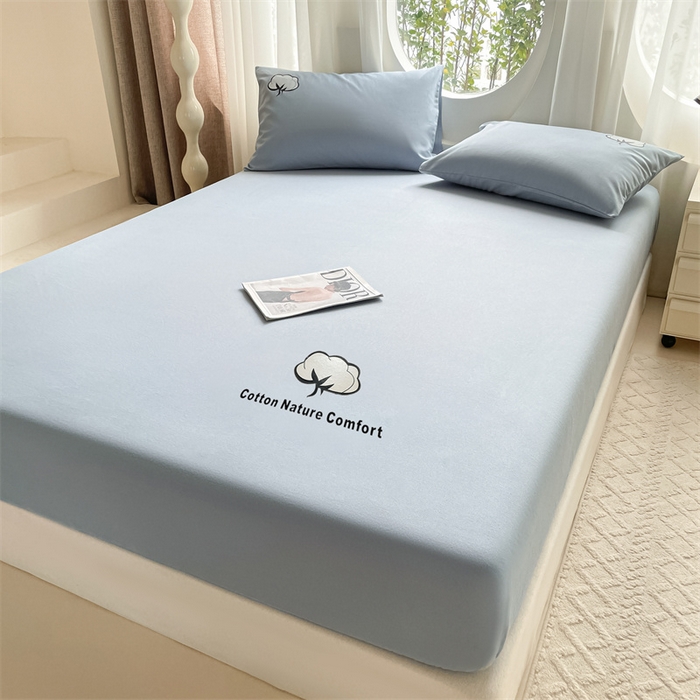 91家纺网 家纺一手货源 找家纺 布卢姆床垫 2025新款全棉烫画全棉老粗布床笠 棉朵-蓝灰