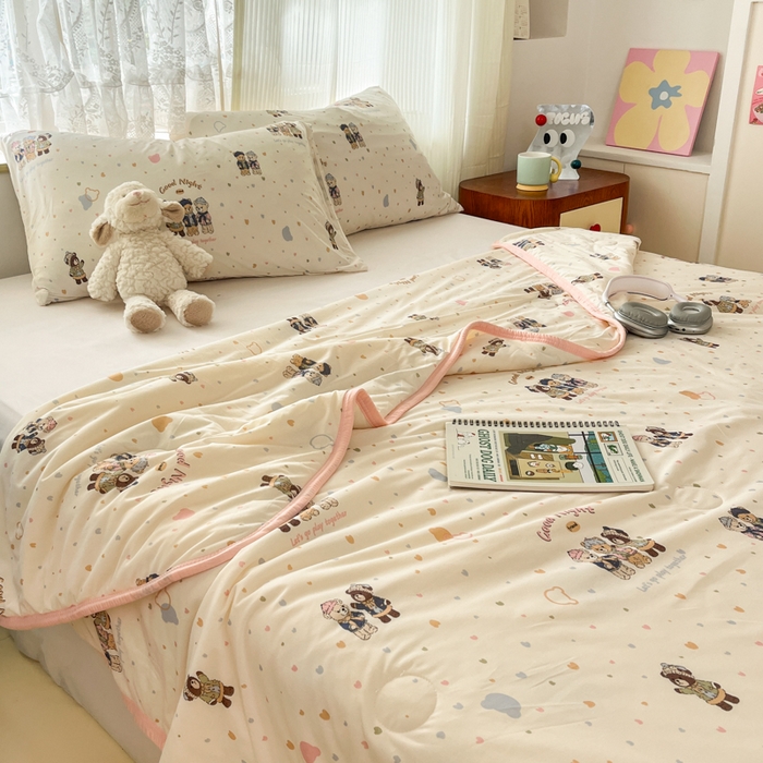 91家纺网 家纺一手货源 找家纺 葡萄家 2025新款A类母婴级大豆纤维牛奶丝针织棉夏凉被空调被-系列二 晚安熊