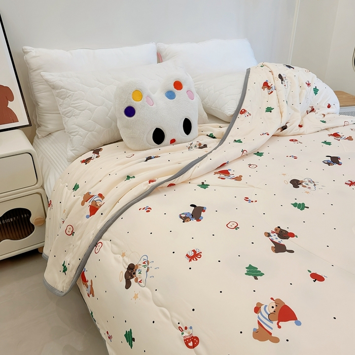 91家纺网 家纺一手货源 找家纺 兜米  2025夏季A类针织棉夏凉被小清新卡通双面针织棉空调被子被芯 平安小狗