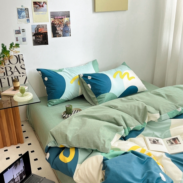 91家纺网 家纺一手货源 找家纺 吉象2025新款全棉印花北欧极简四件套系列 悉尼绿（风格一）